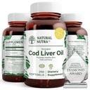 Doğal Nutra Norveçli Cod Liver Oil Supplement, Skin'i korumak için yardımcı olur, Vücut Yoğunluğu, Göz Sağlığı ve Sinir Fonksiyonları, Diş Sağlığı, Destekler Cardiovascular Health, 250 Softgels