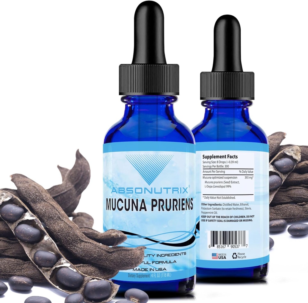 Absonutrix Mucuna Pruriens 393 mg, 4 Oz Liquid, 300 Hizmet, ABD'de Made, Quick Abxia, Quality Potents, Third-Party Tested, Non-GMO, GMP sertifikalı, Cruelty-Free Products