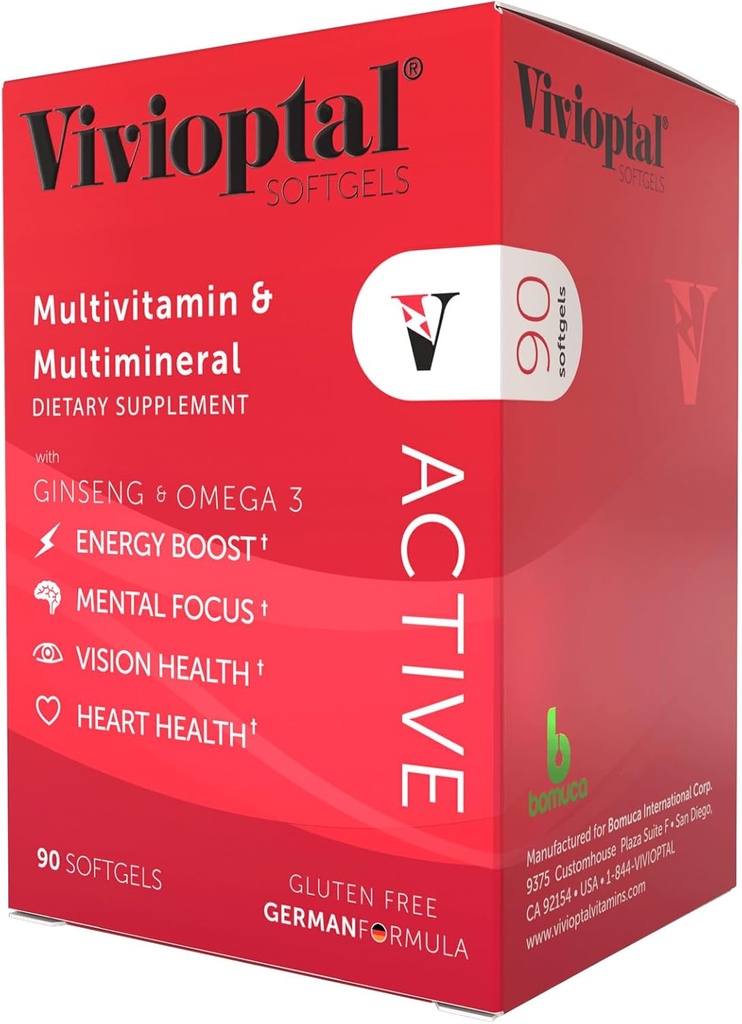 Vivioptal Active, 90 Softgels, BTC & Omega 3, Multivitamin & Multimineral, Gluten Free, Alman Formula