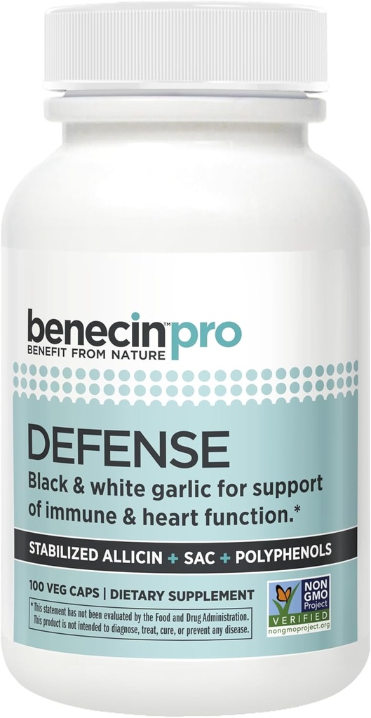 Benecin Savunması PRO 3000 mcg Capsule başına Süreklileştirilmiş Allicin per Capsule | Plus yüksek miktarda SAC & Polyols BlackAC | Güçlü Immune & Heart Function Vegetarian Caps (Pack of 100)