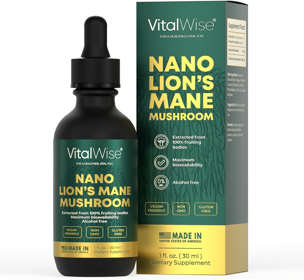 Nano Lion's Mane Mushroom Tincture - Hızlı ve en büyük Abhidrasyon Beyin & Immune Support Natural Memory, Focus & Clarity