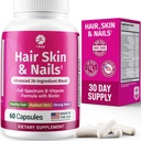 1 Body Hair Skin ve Nails Biotin ile Vitaminler - 26 Vitaminli Kadınlar ve Erkekler için Saç Büyüme Tamamı, Mineraller ve Herbal Türleri - Güçlü Saçlar, Sağlıklı Cilt & Çiçekler - 60 Vegan Capsules