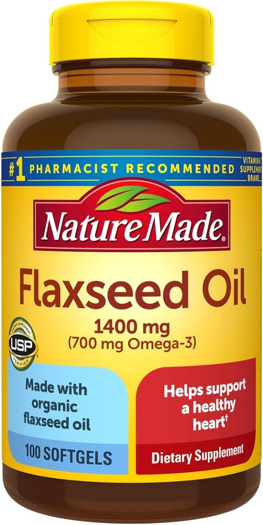Flaxseed Oil 1400 mg Softgels, 100 Heart Health için Kont