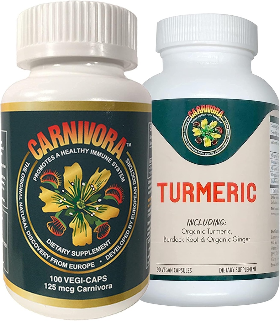 Carnivora Vegi Caps + Turmeric Combo - Υποστήριξη ανοσοποιητικού συστήματος με την ενίσχυση των αρθρώσεων και της πήξεως (Bundle με 1 μπουκάλι Vegi-Caps και 1 μπουκάλι Turmeric)