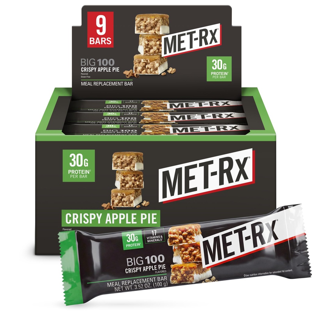 MET-Rx Big 100 Colossal Protein Bars, Crispy Apple Pie Meal Change Bars, 9 Count