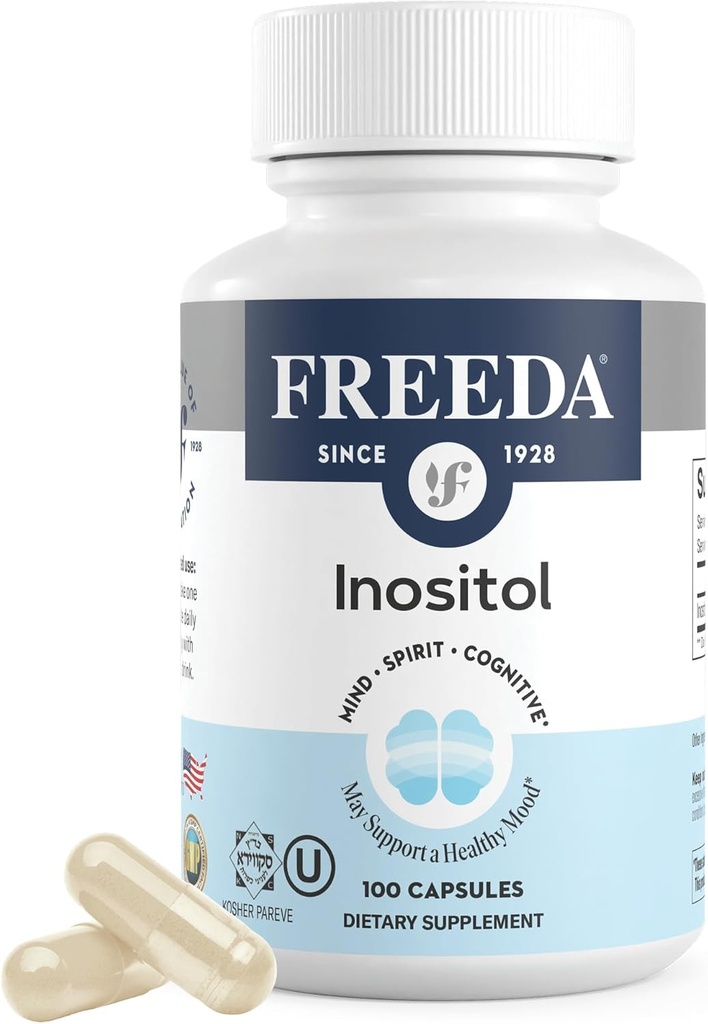 FREEDA Pure Inositol Capsules - Myo-Inositol for Hormonal Balance, Ovarian Function & Mood Support - Kosher, Vegetarian, Made in USA - 100 Count, 100-Day Supply - Supports Membran Health