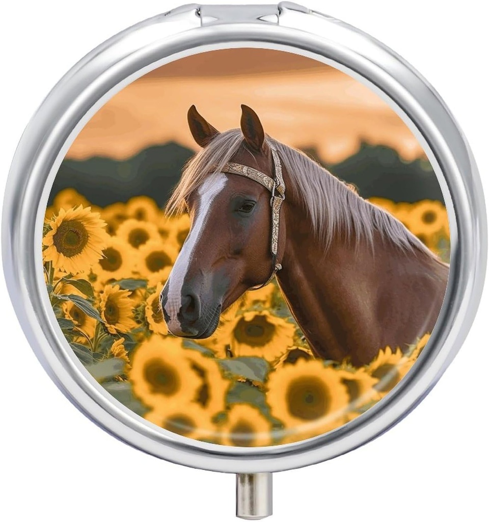 Yuvarlak Metal Pill Box,Yellow Sunflower At Baslı Seyahat Pill Organize Pill Konteyner Küçük Pill Box For Purse and Pocket for Storing Vitamins, Medicines and Supplements