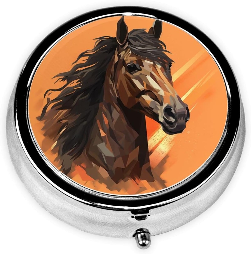 Horse Head Pill Box Metal Round Small Pill Case Cute 3 Karşılaştırmalı Pill Organizer Portre Seyahat Pillbox Mini Pill Konteynerleri Günlük Tıp Supplement Vitamin Vitamin Vitamin Vitamin Vitamini Için Kazanan