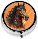 Horse Head Pill Box Metal Round Small Pill Case Cute 3 Karşılaştırmalı Pill Organizer Portre Seyahat Pillbox Mini Pill Konteynerleri Günlük Tıp Supplement Vitamin Vitamin Vitamin Vitamin Vitamini Için Kazanan