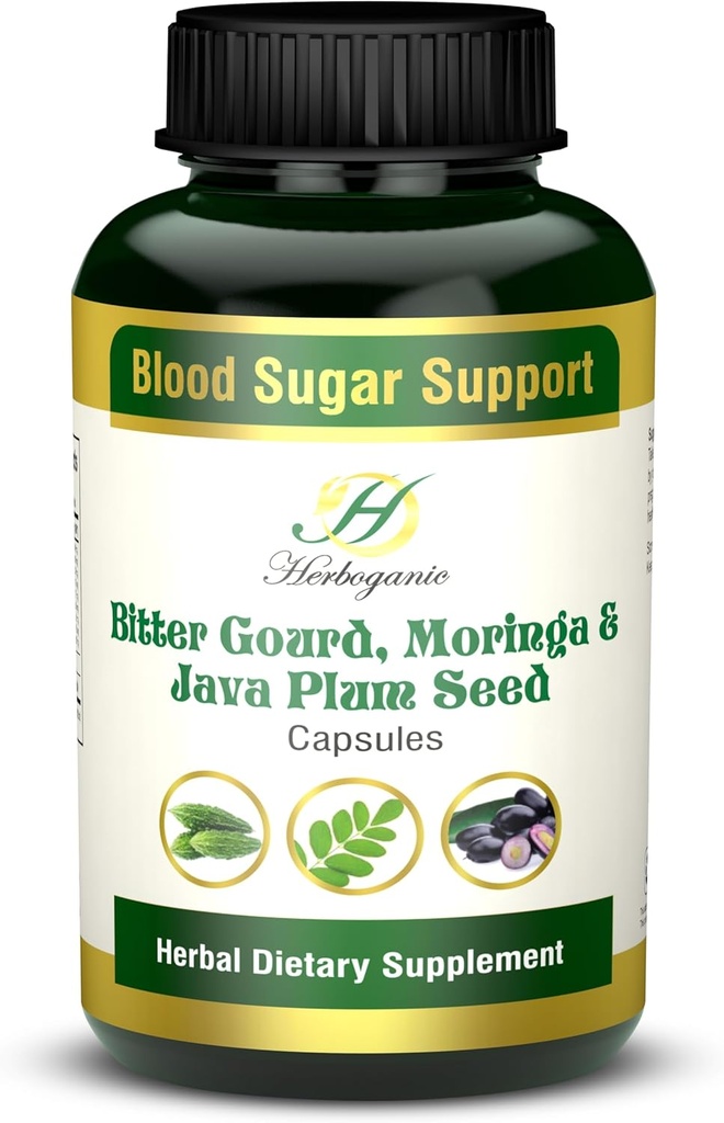 HERBOGANIC Bitter Gourd Moringa και Java Plum Seed Capsules 