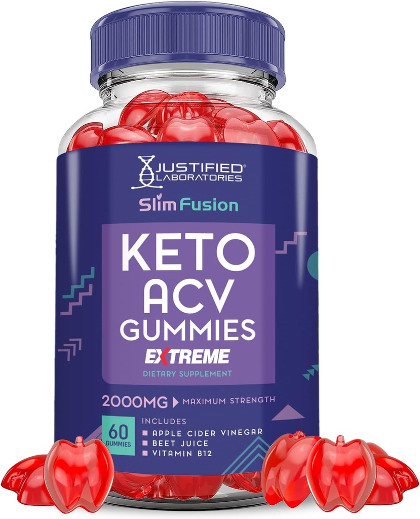 Slim Fusion Keto ACV Gummies Extreme 2000MG Advanced Slimfusion Keto Gummies Apple Cider Vinegar Formulated with Pomegranate Beet Juice Powder B12 Vegan Non GMO 60 Gummys