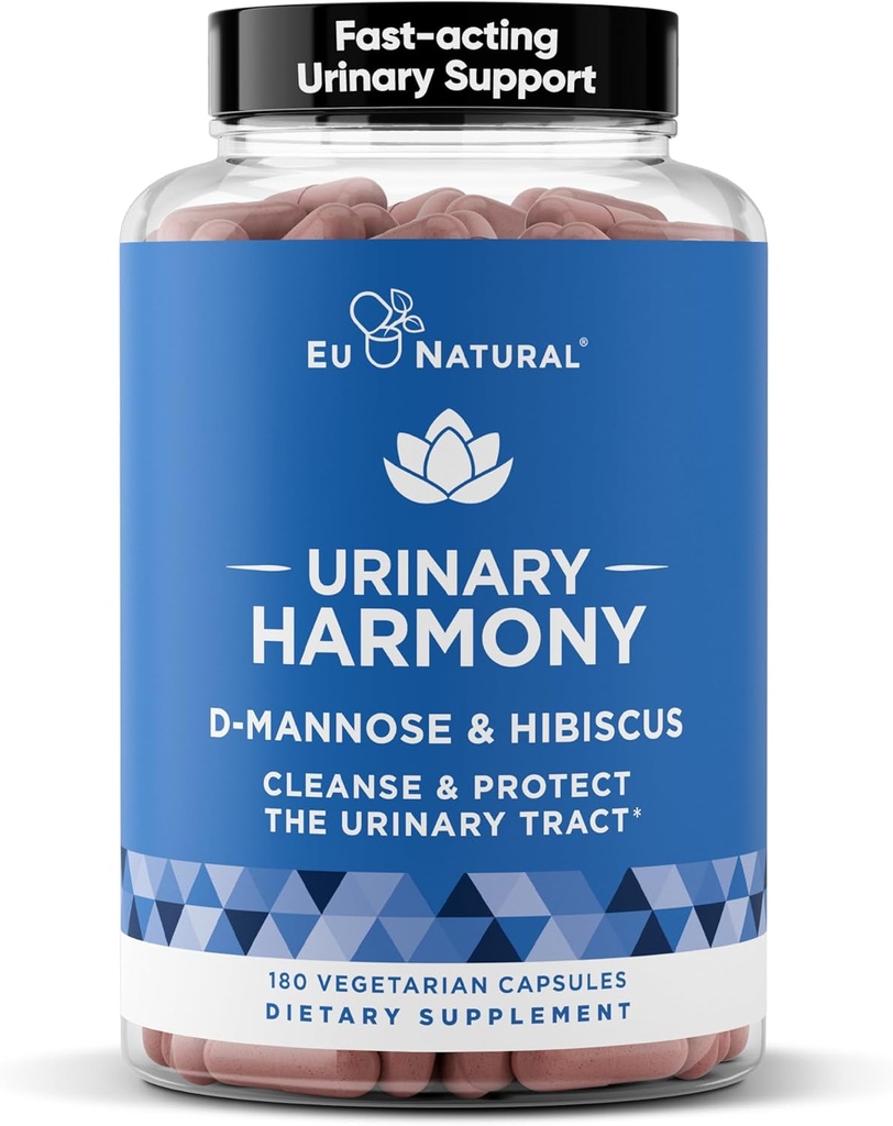 Urinary Harmony D-Mannose Supplement – Urinary Tract Health for Women – Cleans and Flushes the Urinary System – Potent Klinik Strength Formula with DMannose and Hibiscus – 180 Hızlı Acting Capsules