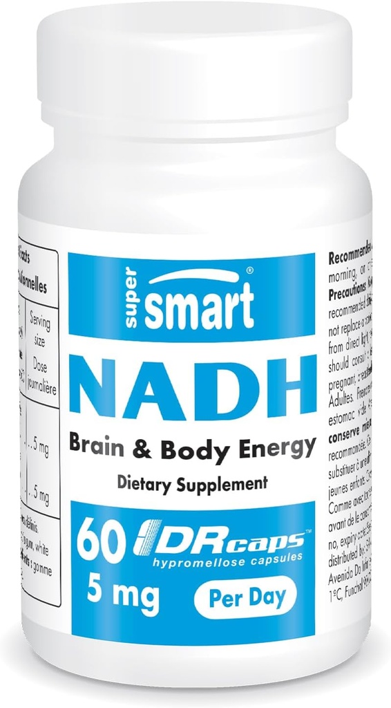 Supersmart - NADH 5 mg per Day (Redüklenmiş Nicotinamid Adenine Dinüotid) - NADH Supplement - Energy Pills | Non-GMO & Gluten Free - 60 Gecikmiş Yayın Kapsülleri