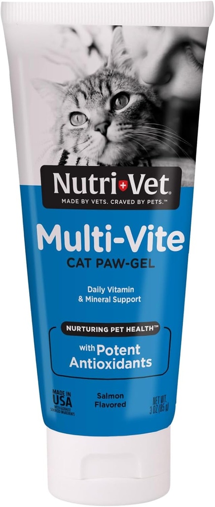 Nutri-Vet Multi-Vite Paw Gel για γάτες, καθημερινή βιταμίνη, προμήθειες γατιού, ανοσοποιητική υποστήριξη, βιταμίνη γάτα, ισχυρά αντιοξειδωτικά, πολυ-βιταμίνη Paw Gel, Senior Feline Συμπληρώματα, 3 oz