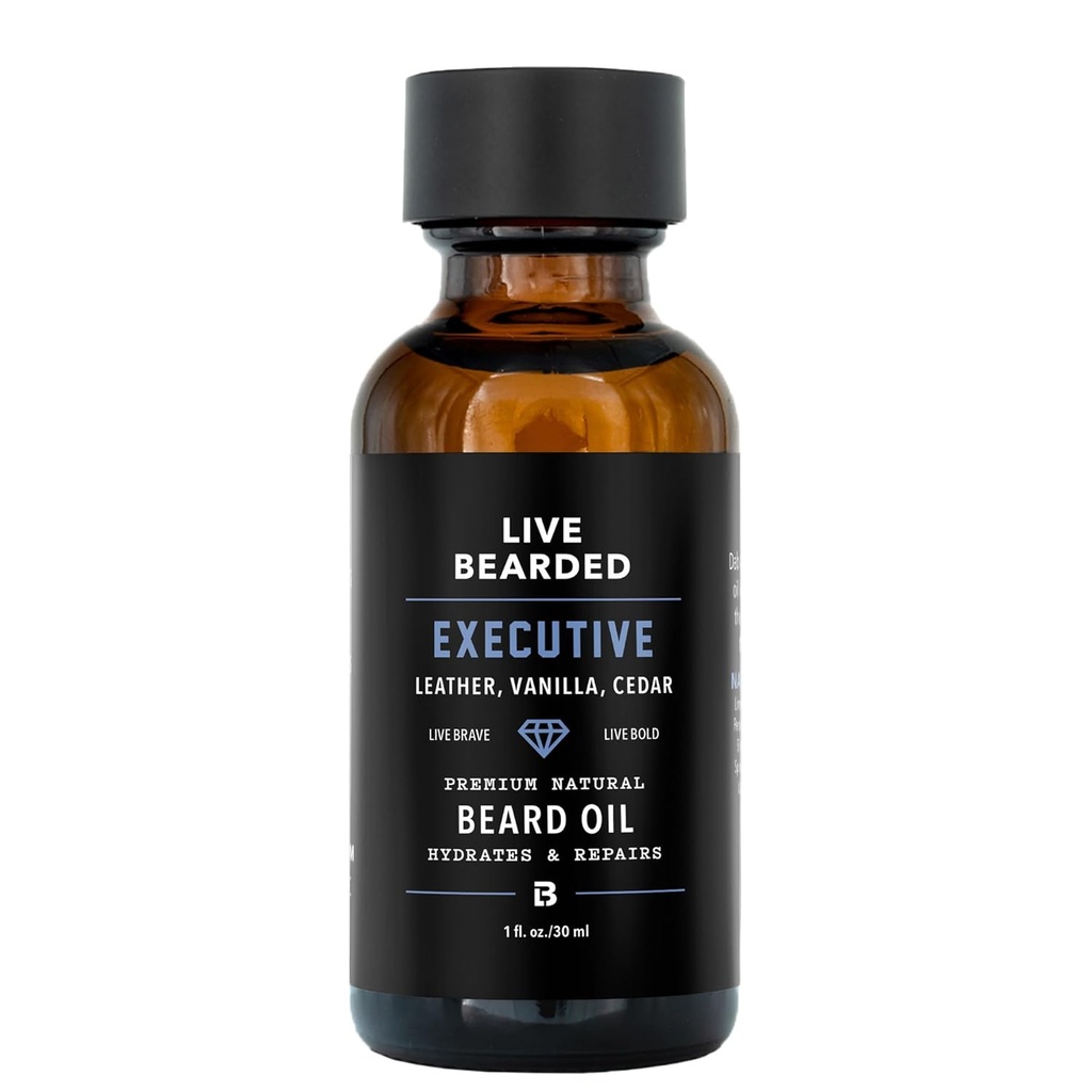 Live Bearded Beard Oil, 1 fl oz - Premium All- Natural Jojoba - ABD'de Yapılacak - Kuru, Flaky Patchs | Executive Scent - Cedar, Vanilla