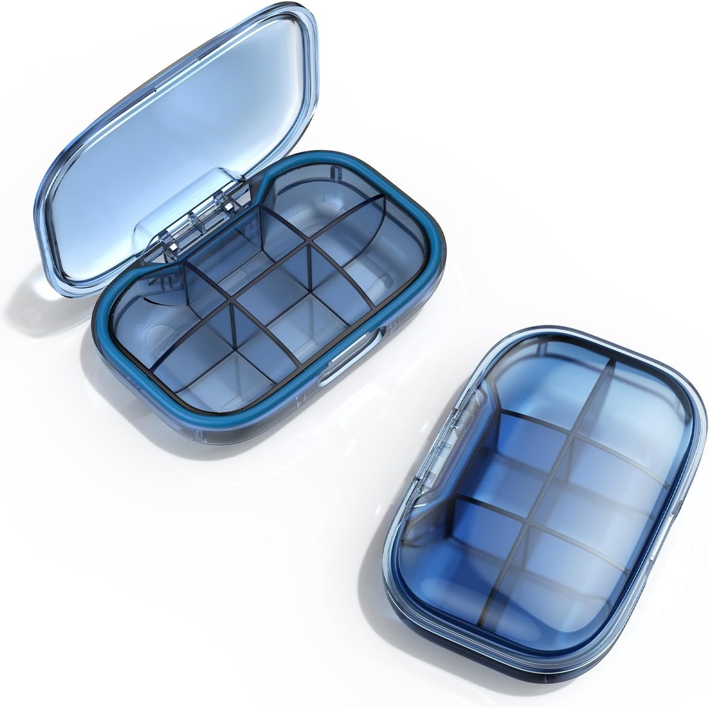 6 Compartment Travel Pill Box, Pill Organizer Moisture Proof Pill Case, Small Pill Box for Pocket Purse, Daily Portable Medicine Vitamin Box, Fish Oil Box, Supplement Box (Blue)