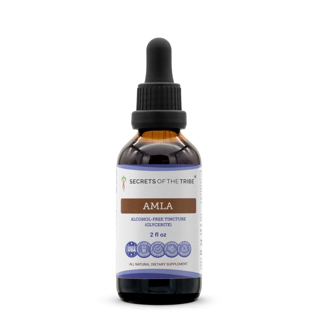 Secrets of the Tribe Amla Tincture Alcohol-Free Extract, Amla (Emblica Officinalis) Dried Fruit 2 oz