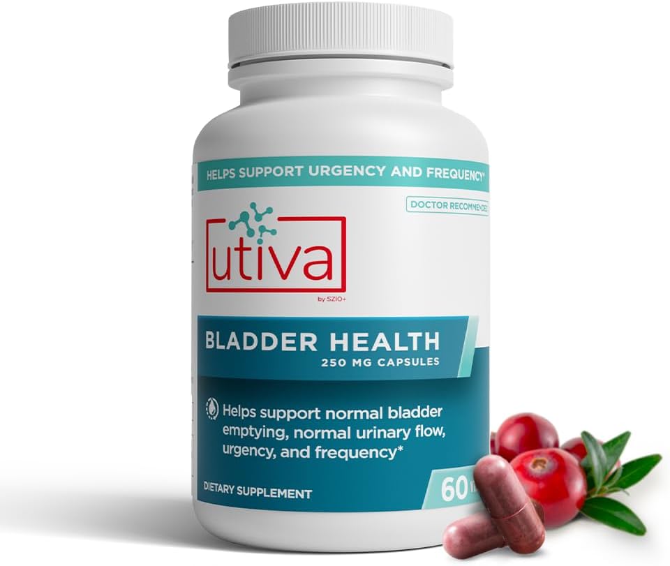 Szio+ Utiva Bladder Health - Συμπλήρωμα ελέγχου για την υπερδραστήρια ουρική κύστη και την κατώτερη ουρολοίμωξη υγεία - Κλινικά αποδεδειγμένα για τη μείωση της συχνότητας και του επείγοντος - 60 κάψουλες