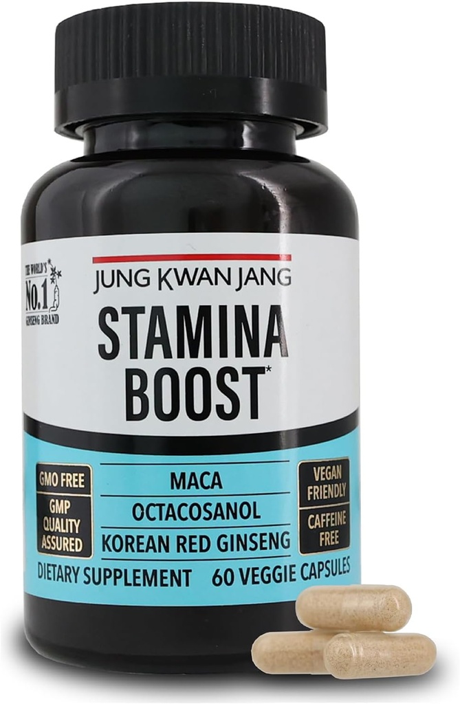 JungKwanJang Men's Stamina Kore Red BTC, Maca ve Octacosanol for Men's Health and Energy Supplement, 60 Capsules