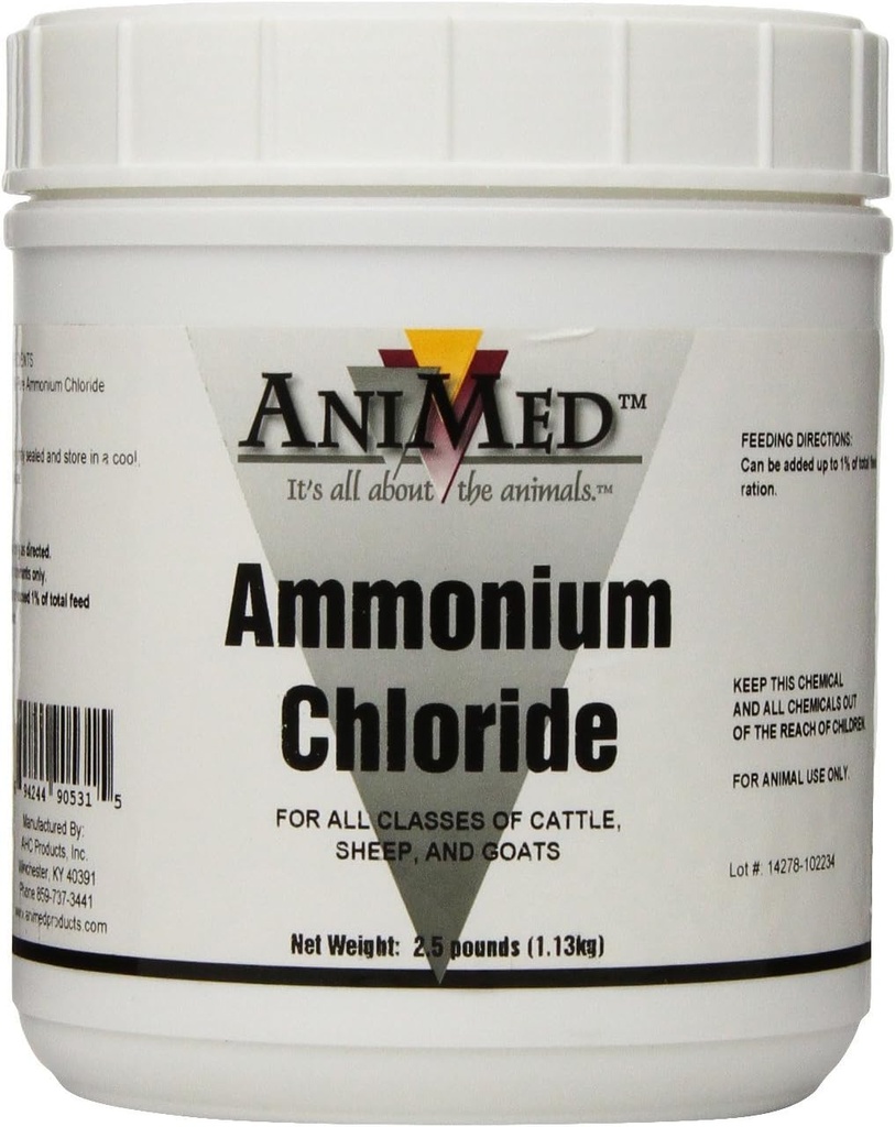 AniMed Powder 99.9-Percent Χλωριούχο αμμωνία για άλογα Σκύλοι Γάτες Αγελάδες Πρόβατα και Αίγες, 2,5-Pound...