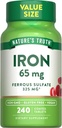 Doğanın Gerçek Demir Tabletleri 65 mg | 240 Kont | 325 mg Ferrous Sulfate | Vegan, Non-GMO & Gluten Ücretsiz Supplement Supplement