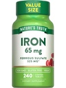 Doğanın Gerçek Demir Tabletleri 65 mg | 240 Kont | 325 mg Ferrous Sulfate | Vegan, Non-GMO & Gluten Ücretsiz Supplement Supplement