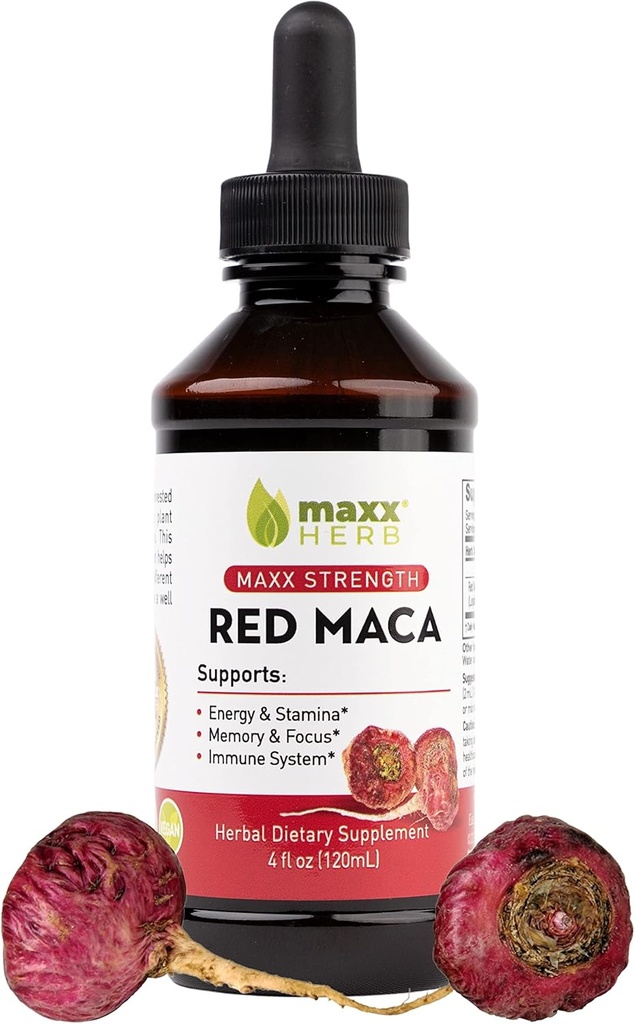 Maxx Herb Red Maca Root Extract - Max Strength Liquid Drops Absorb Better Than σκόνη ή κάψουλες, για Stamina, Memory and Focus - 4 Oz μπουκάλι (60 εξυπηρετούν)