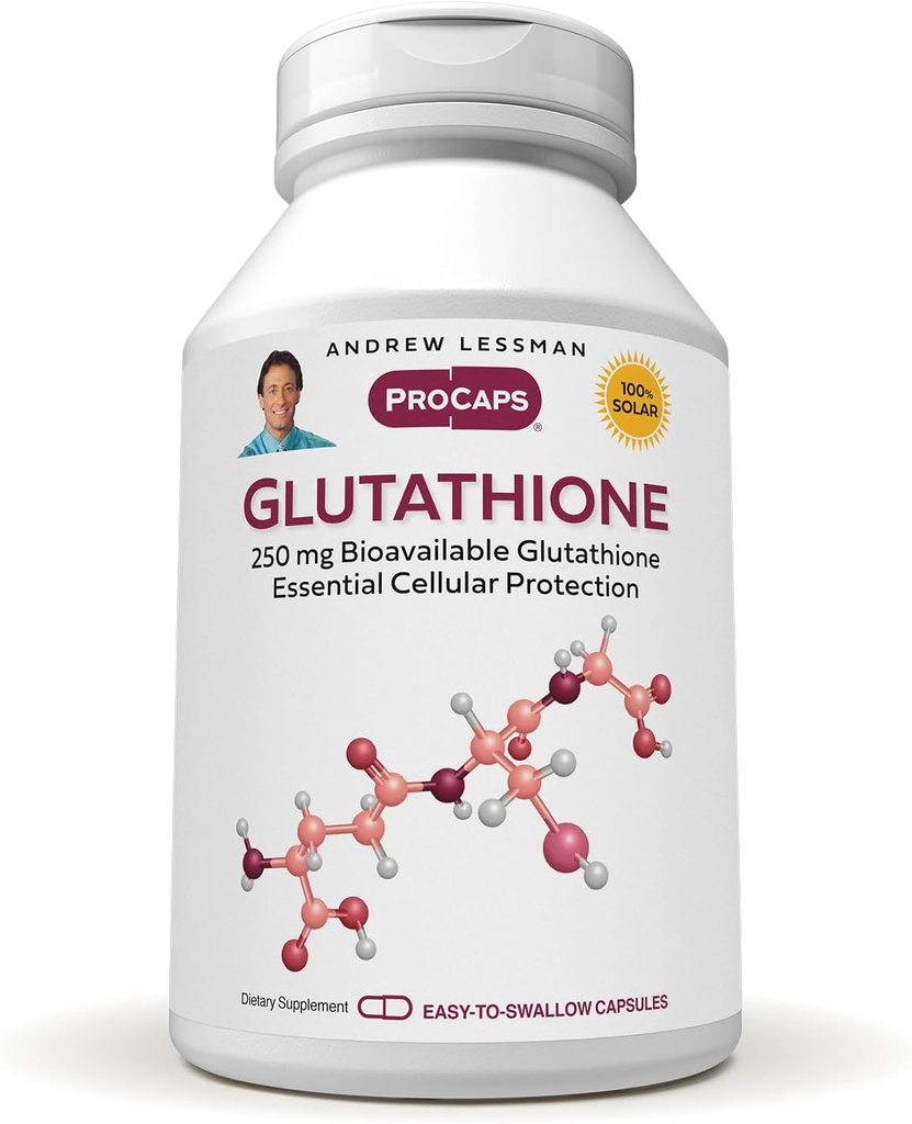 ANDREW LESSMAN Glutathione 250 mg - 120 Capsules - Güçlü Antioksit, Oxidative Stresi azaltır. Bio kullanılabilir, Hücreleri Koruma, Dokular, Organlar. Immune Health'i destekliyor. Easy-to-Swallow Capsules.