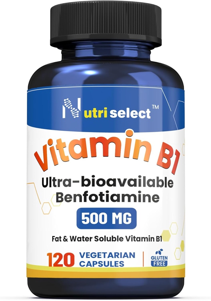Βιταμίνη B1 500MG, 120 κάψουλες, μη ΓΤΟ, Vegan, Χωρίς γλουτένη, Μπενφοτιαμίνη