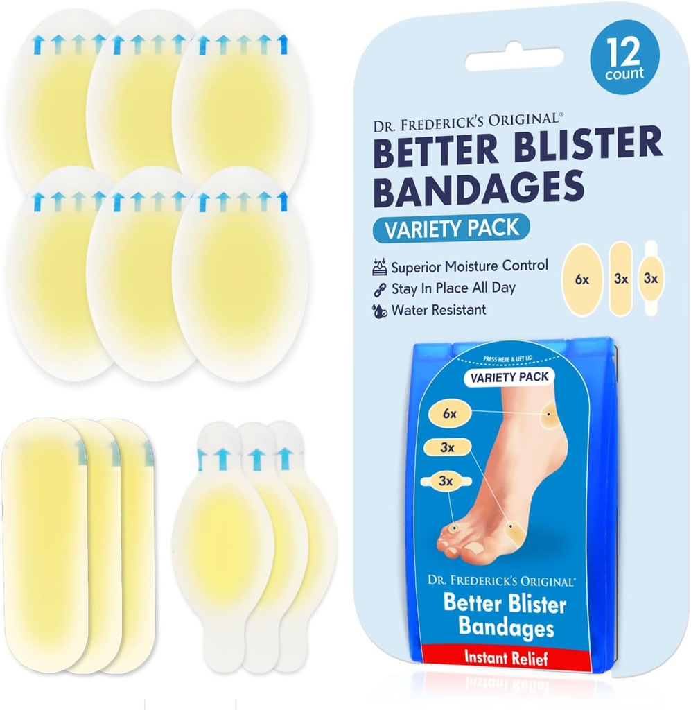 Dr. Frederick'in Orijinal Daha İyi Fırka Bandajları - 12k - Su Dayanıklılığı -% 40 Daha Fazla Cushioning - Hydrocolloid Bandages for Foot, Toe, & Heel - RF Pads for Prevention & Recovery - Çeşitli Paket
