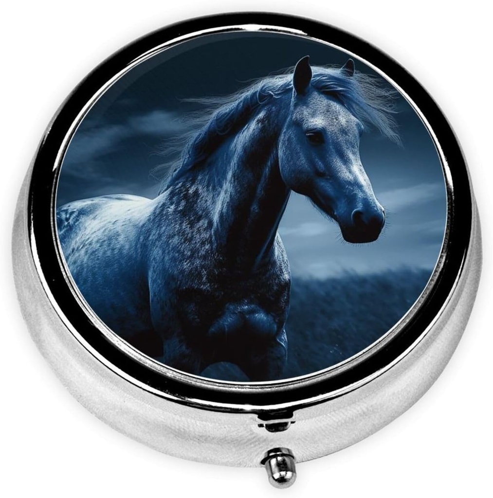 Pill Box 3 Karşılaştırmalı Küçük Pill Vaka Seyahat Pillbox For Purse Pocket Blue Horse Metal Medicine Organizer Portatif Pill konteynerleri Vitaminler İlaç Supplements Tutmak için Davet Edilecek
