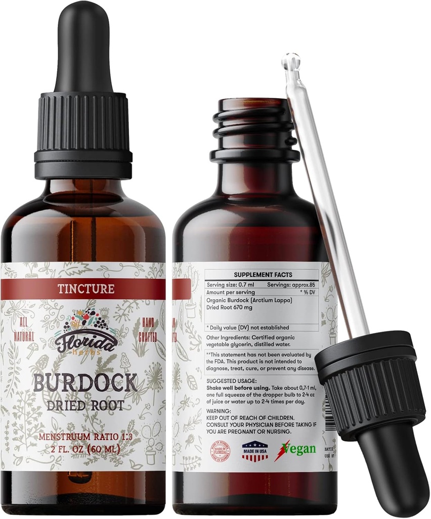 Burdock Tincture, Organik Burdock Ekstraksiyon (Arctium Lappa) Burdock Drops, Non-GMO in Cold-Pressed Organic Sebze Glycerin 2 oz, 670
