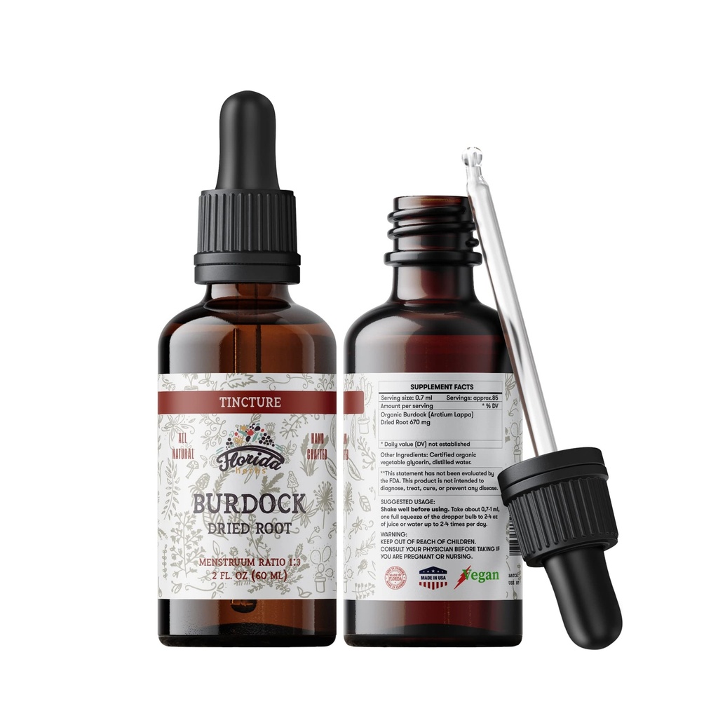 Burdock Tincture, Organik Burdock Ekstraksiyon (Arctium Lappa) Burdock Drops, Non-GMO in Cold-Pressed Organic Sebze Glycerin 2 oz, 670
