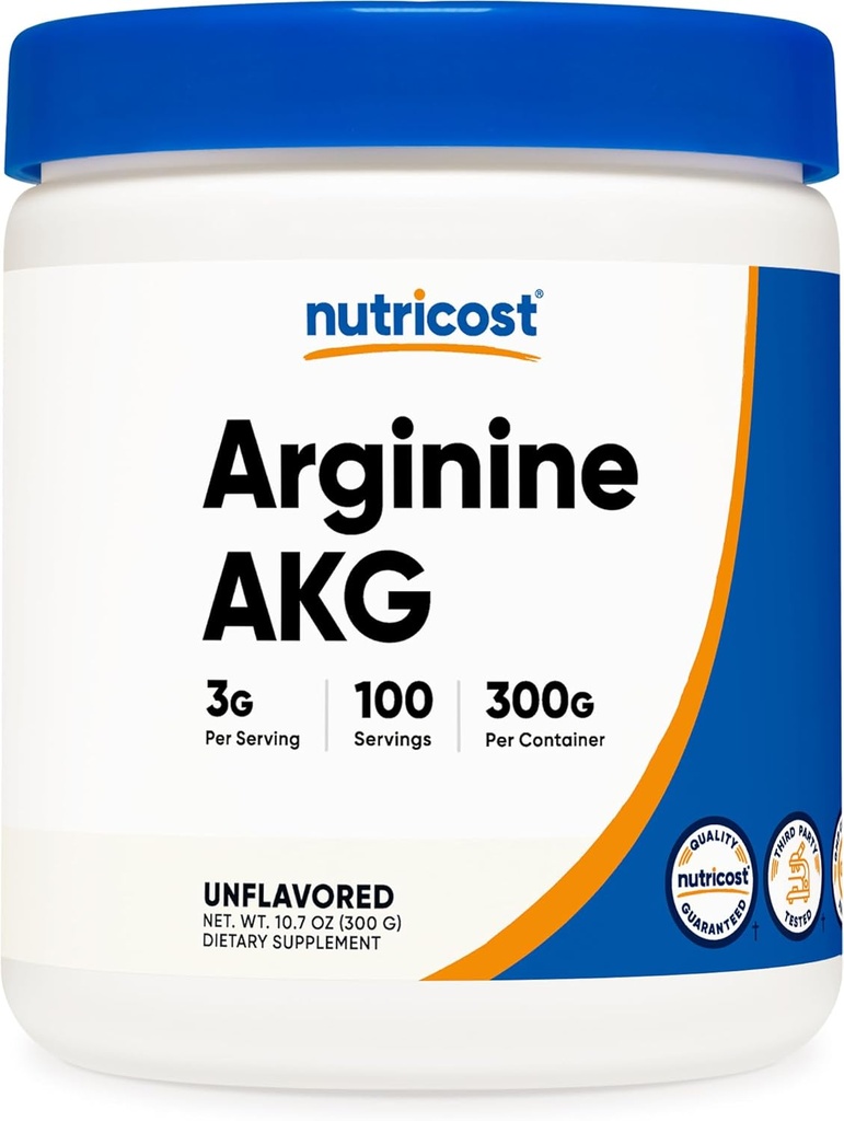 Nutricost Arginine AKG Powder 300 Grams (AAKG) - 3G Per Serving & 100 Servings - Καθαρή Arginine Alpha Ketoglutarate