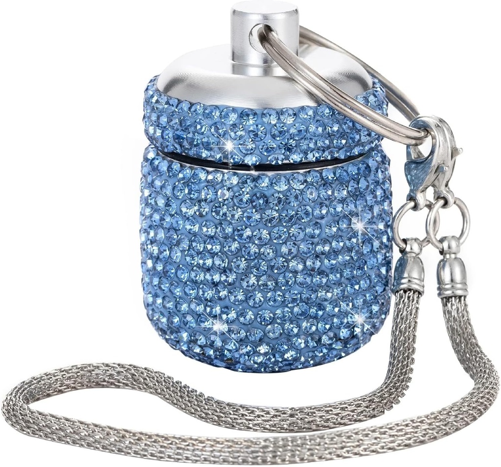 Bling Rhinestone Pill Μπουκάλι Organizer Καθημερινή Travel Pill θήκη Δακτύλιος Δακτύλιος Μικρό κουτί κάτοχος ιατρικής για την τσίχλα συμπλήρωμα βιταμίνης με μπρελόκ (Light Blue)