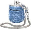 Bling Rhinestone Pill Bottle Organizer Daily Travel Pill Case Container Ring Holder Small Medicine Holder Box for Vitamin Supplement Gum with Keychain(Light Blue)