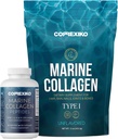 CORREXIKO Marine Collagen Supplement Pills & Powder Bundle 1 Month Supply - Includes 10,000mg Double Hydrolyzed Collagen Powder 15oz & 1800mg Collagen Peptides 120 Capsules - for Hair, Skin & Nails
