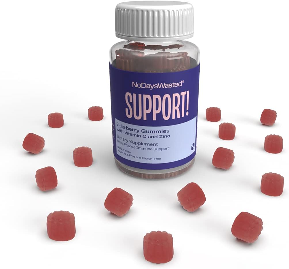 Immune Support Gummies - No Days Wasted - 60 Kont - Güçlü Immune System - Elderberry, C ve çinko Gummy - Herbal Diyetsel Tamam - Vegan Plant Temel, Gluten Free, Nut Free