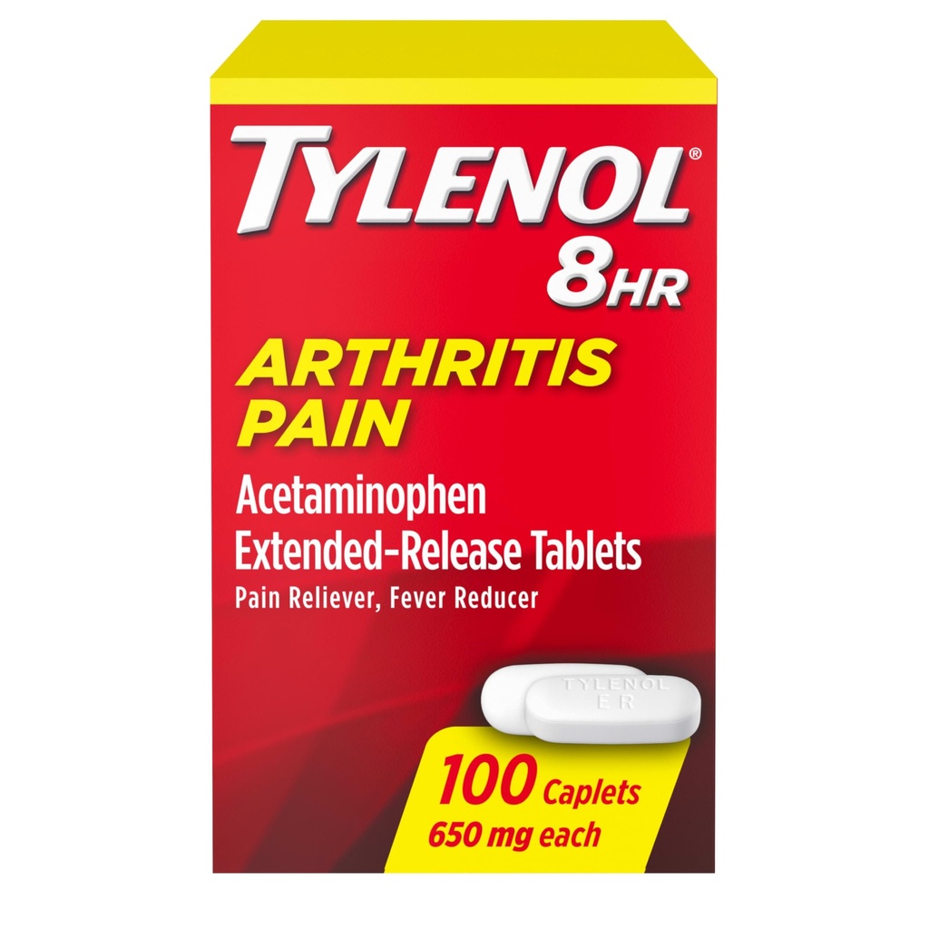 Tylenol 8HR Arthritis Pain Relief Caplets, 650 mg Acetaminophen for Minor Arthritis & Ortak Ağrı, Ateş Tanımları, Genişletilmiş Yayın, Stomach'ta Nazi, 100 ct