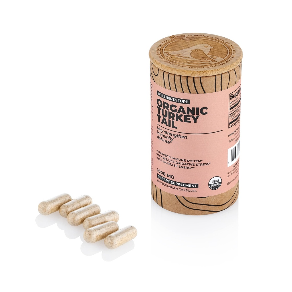 Türkiye Tail Organic Mushroom (Trametes Extract) 60 Veggie Caps - Immune Support Supplement; The Gut + Boosts Energy