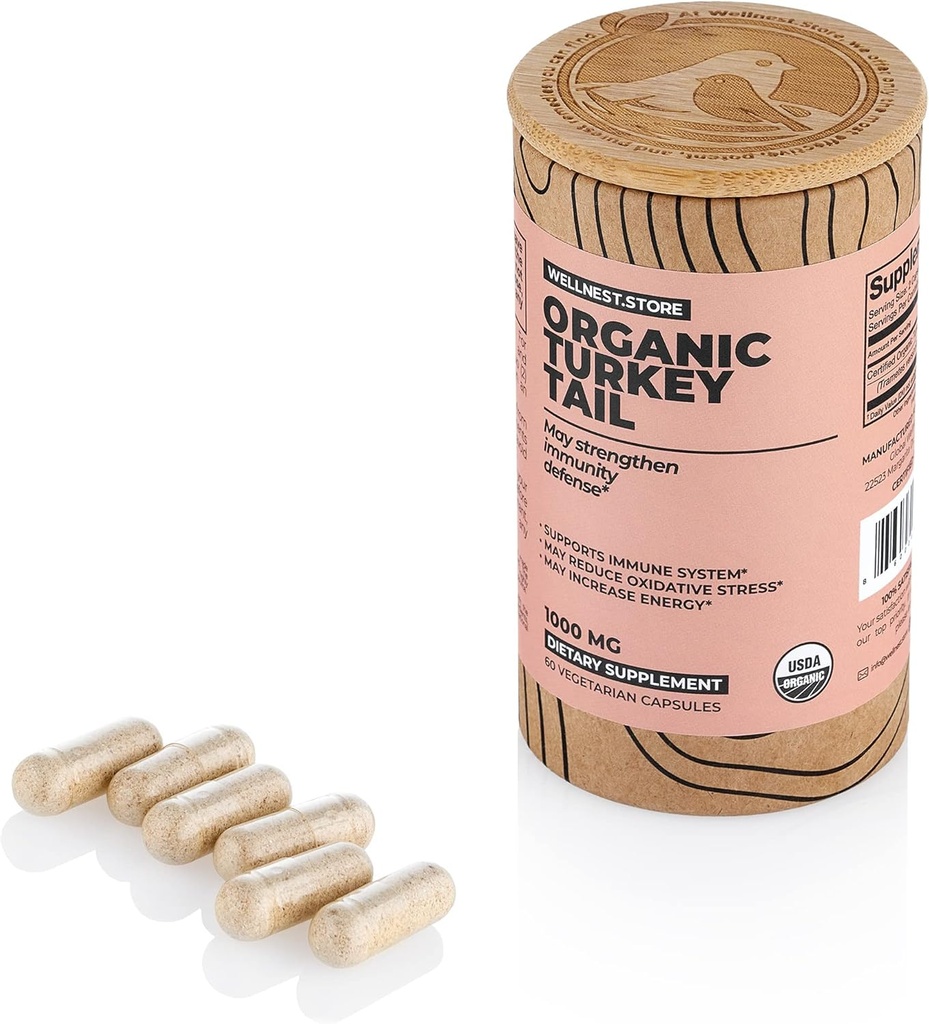 Turkey Tail Organic Mushroom (Trametes Extract) 60 Veggie Caps - συμπλήρωμα υποστήριξης του ανοσοποιητικού; Προάγει την ανάπτυξη των Ωφέλιμων Βακτηρίων στο Gut + ενισχύει την ενέργεια