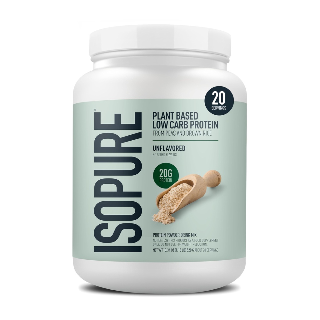 Isopure Plant-Based Protein Toz, Lactose Free, Gluten Free, With Iron, Unflavored, 20g Plant proteini, 1.15 Lbs, 20 Hizmetler