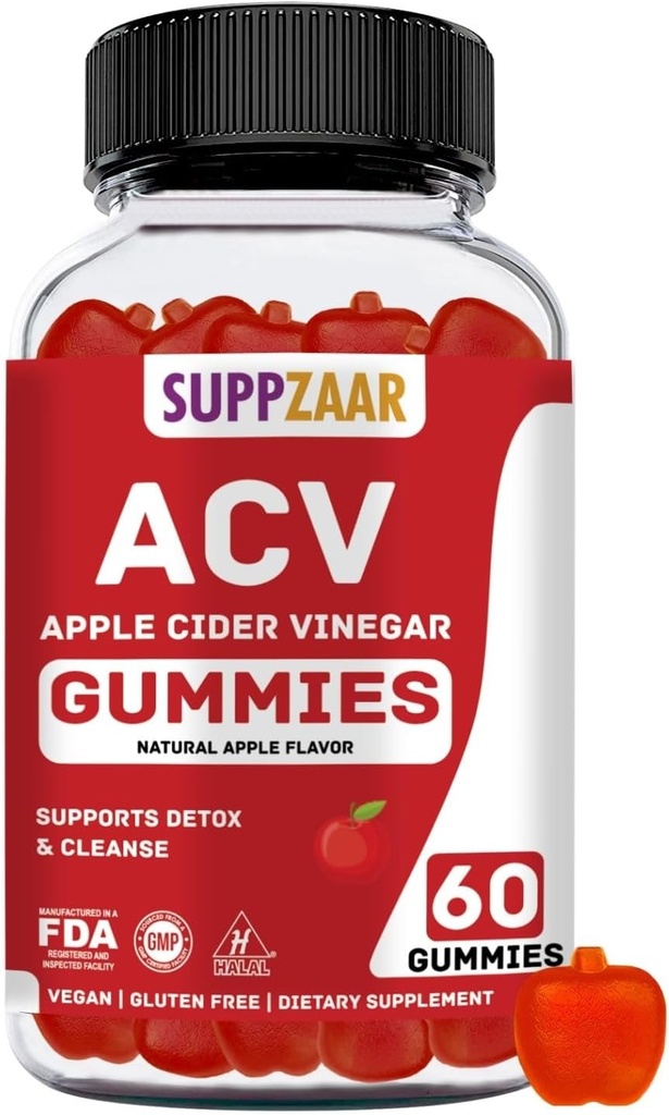 Vegan Apple Cider Vinegar Gummies with The Mother, 500mg 60 Servings - ACV Gummies for Natural Detox & Cleanse Immune System, Dibestion - Εναλλακτική σε κάψουλες μηλίτη μήλου