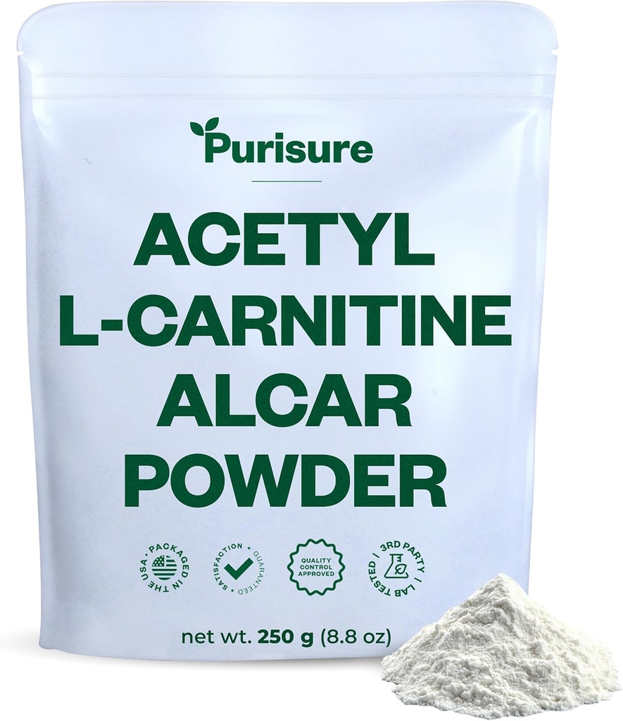 Purisure Acetyl L-Carnitine Toz, 250g, ALCAR Toz, Amino Asit Supplement, Acetyl L-Carnitine Supplement for Better Cognitive Performance and Muscular Endurance, Gluten Free, Non-GMO, 500 Hizmetler
