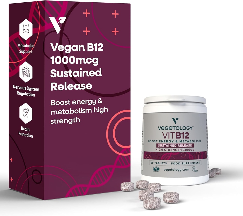 B12 Vitamini - Vegan B12 Enerji Desteği için Vitaminler - Tüm Çağlar için VIT B12 Vitamin Tamamları - B12 1000 Mcg (60 Tabs)