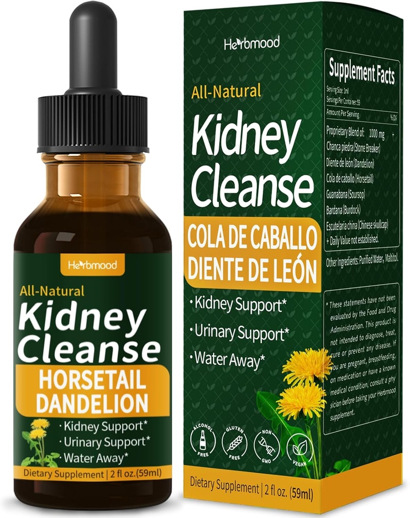 Kidney Cleanse Drops, Gotas de Chanca Piedra para Los riñones con Cola de Caballo y Diente de Leon για το Water Away & Edema Relief. Nature Herbal Extract Υγρό για τον καθαρισμό νεφρών Detox &. 2oz