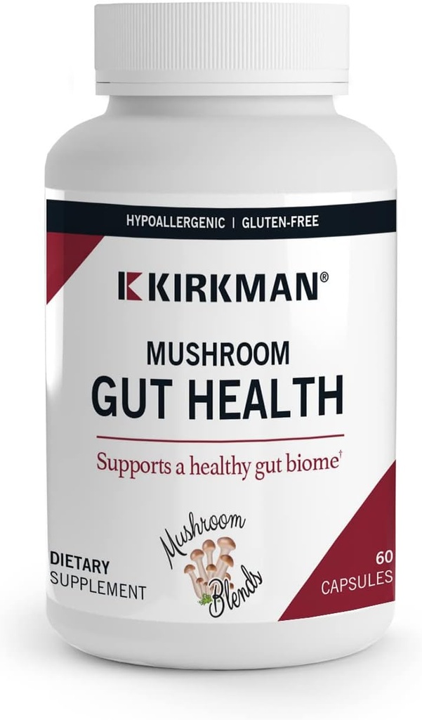Kirkman - Mushroom Gut Health - 60 Capsules - Supports Gut Health - Aids Immune Health - Hipoallergenicicic