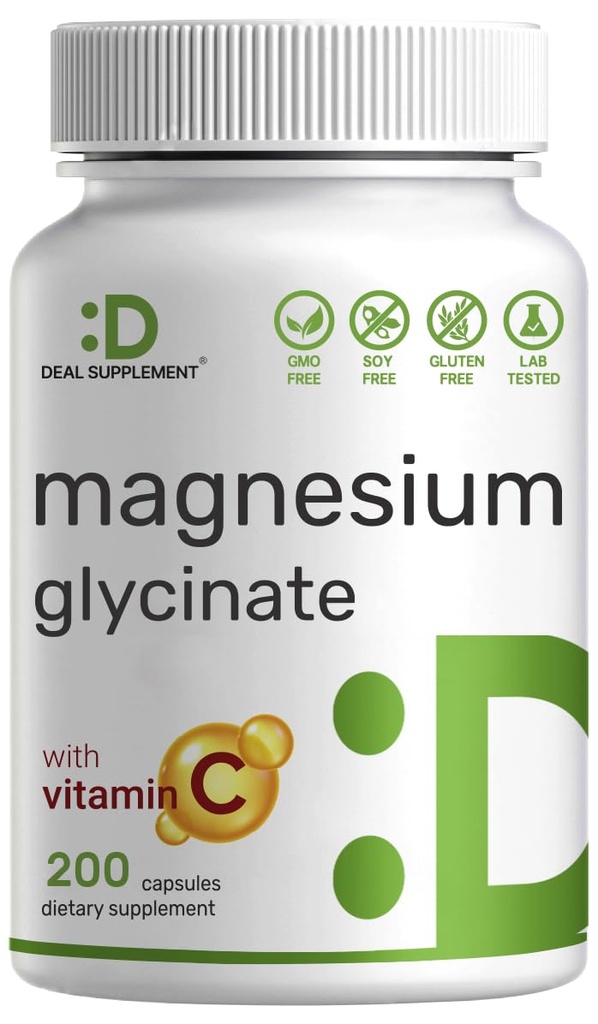 Magnesium Glycinate 500mg Per Capsule (1000mg Per Serving) Plus Vitamin C, 240 Capsules – 100% Chelated for Easy Absorption – Essential Mineral Supplement