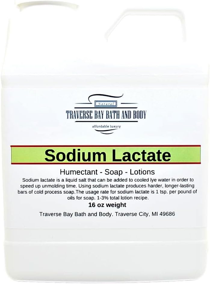 Traverse Bay Bath ve Body sodyum lactate, 16 oz, Güvenlik mühürlü konteyner. ABD'de yapılan 60 konsantrasyon USP Natural Preservative