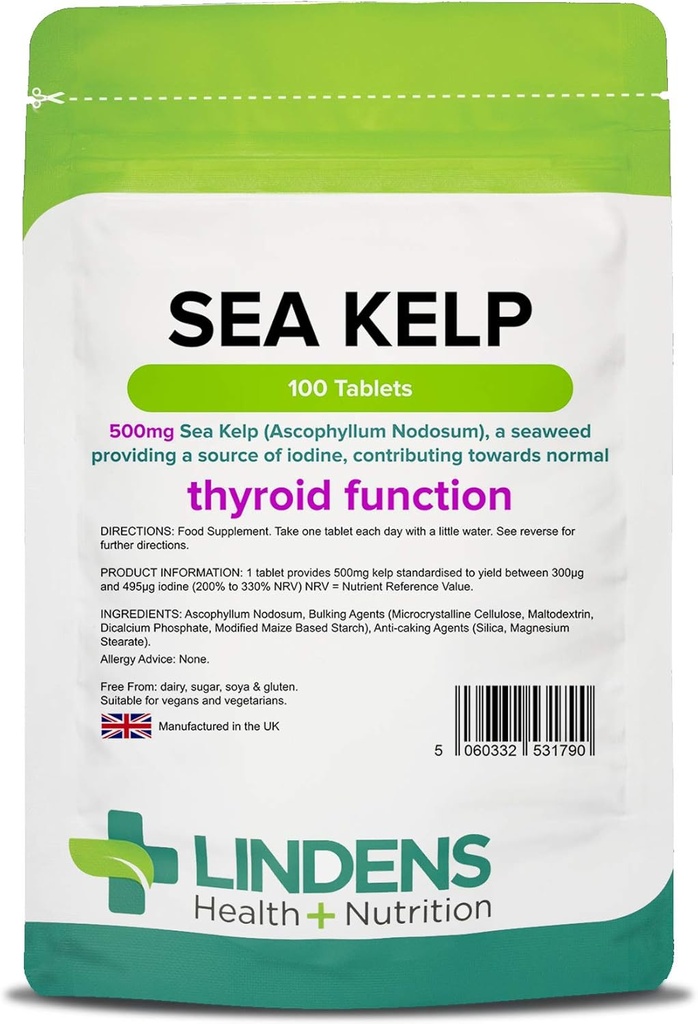 Lindens Kelp Tabletleri 100 x 500 mg Yüksek Potency 1-a-Day
